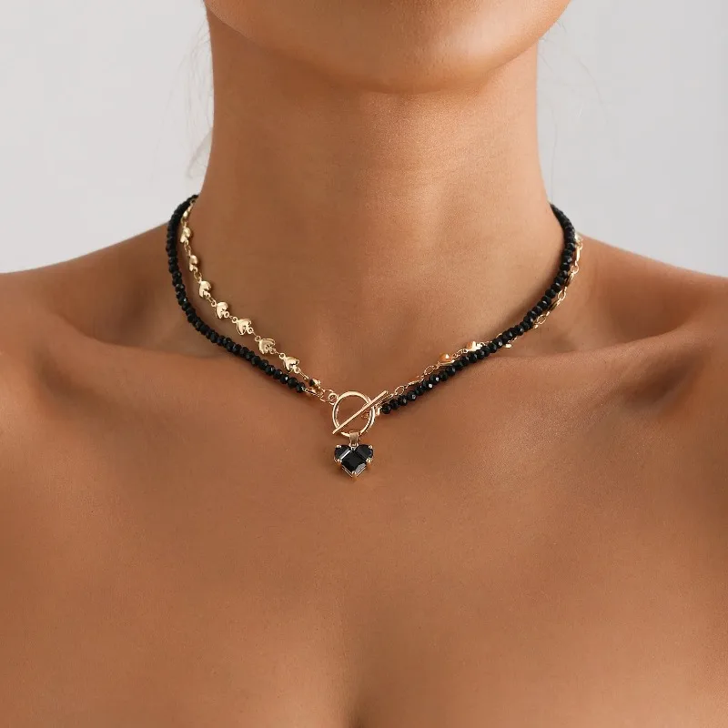 Retro Sweet Zircon Heart Pendant Necklace 2026 Multi Layer Simple Multi Color Crystal String Style Girls Fashion Jewelry
