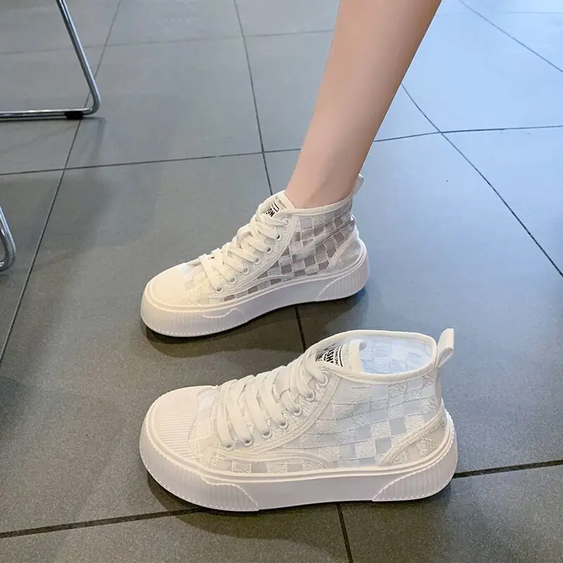 Athletic Mesh Breathable High Top Sneakers Shoes for Women Lace Up Woman Footwear Whit Sports New Arrival 2024 A Cotton Original