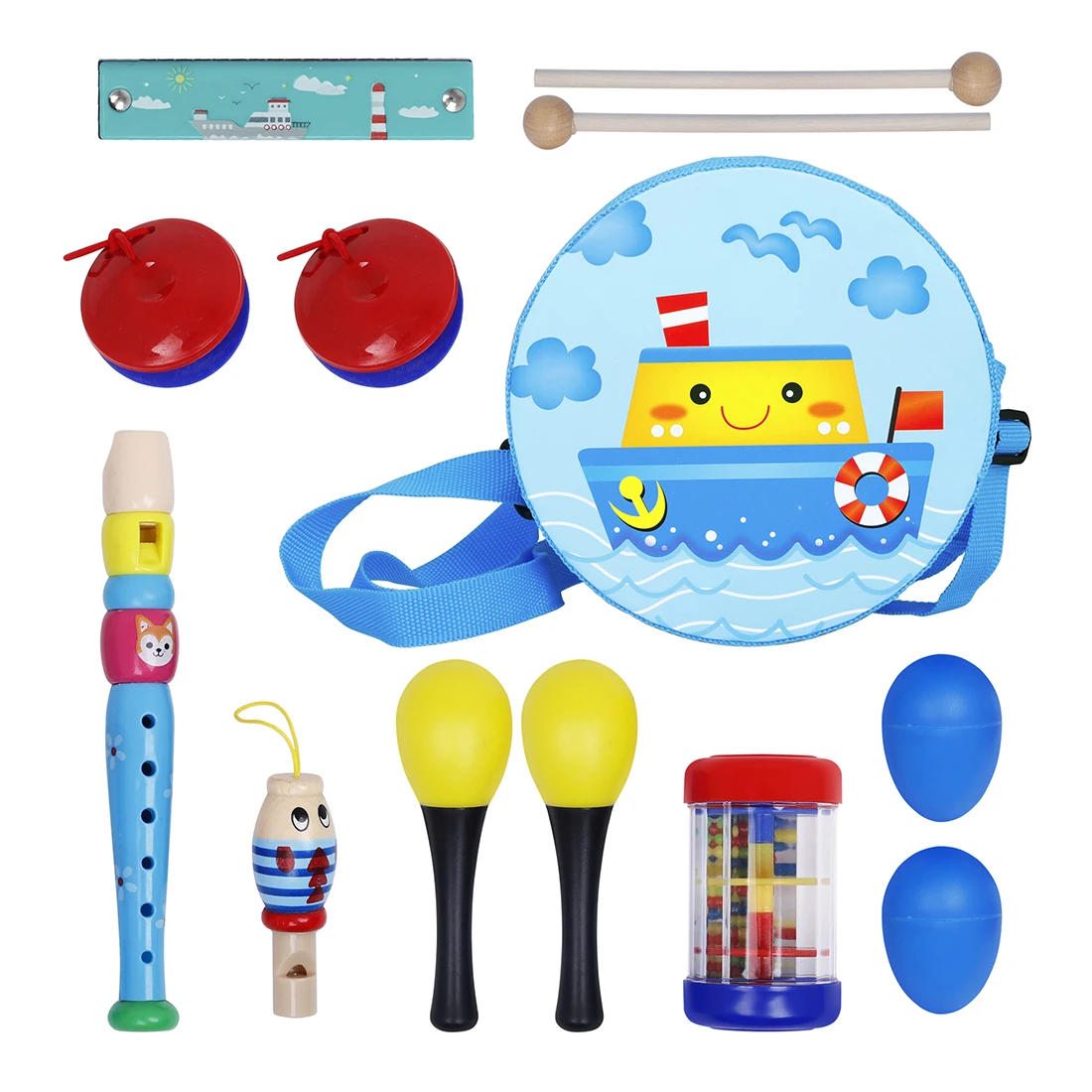 

8Pcs Kids Musical Toy Set Children Early Education Rhythm Musical Instruments Color Toys Toddler Christmas Gift With Carry Bag