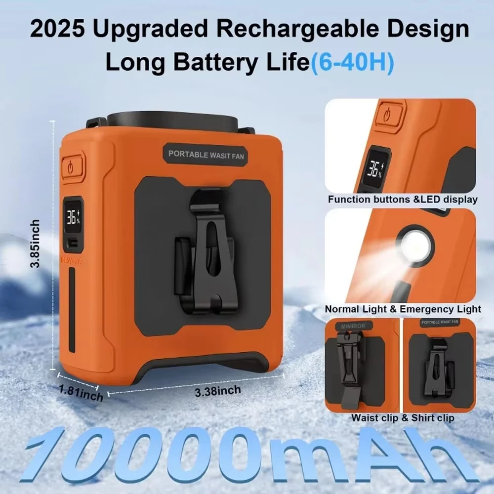 

Портативный уличный поясной вентилятор 10000 мАч, подвесной на шею, сильный ветер со светодиодной подсветкой Power Bank для экстренных видов спорта, работы на открытом воздухе