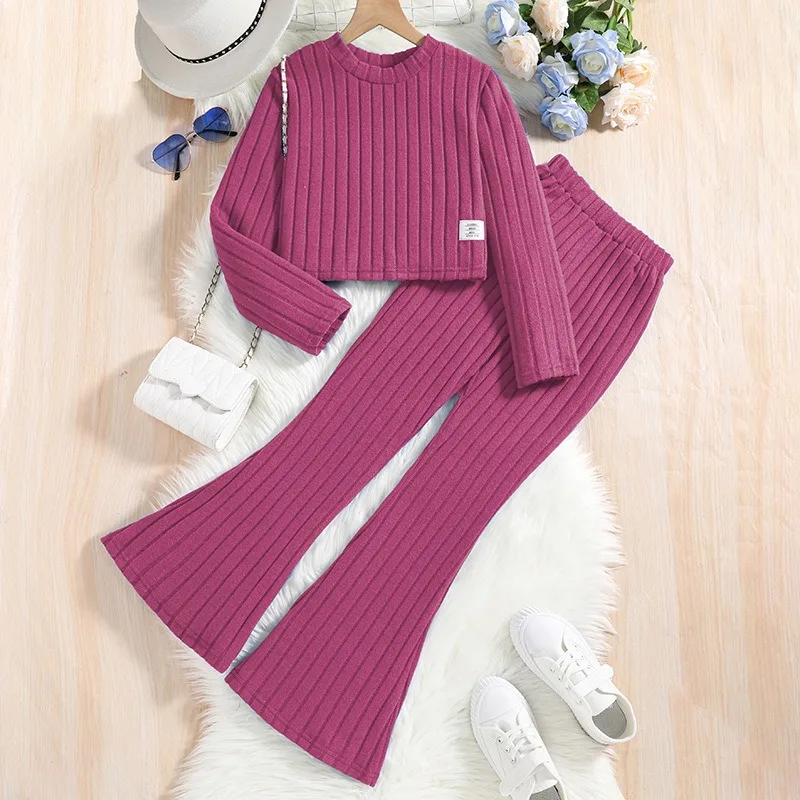 

Kids Clothing Sets Outfits for Girls 2024 New Autumn Winter Children Fashion Knit Blue Long Sleeve Tops Flares Pant 8-14Y