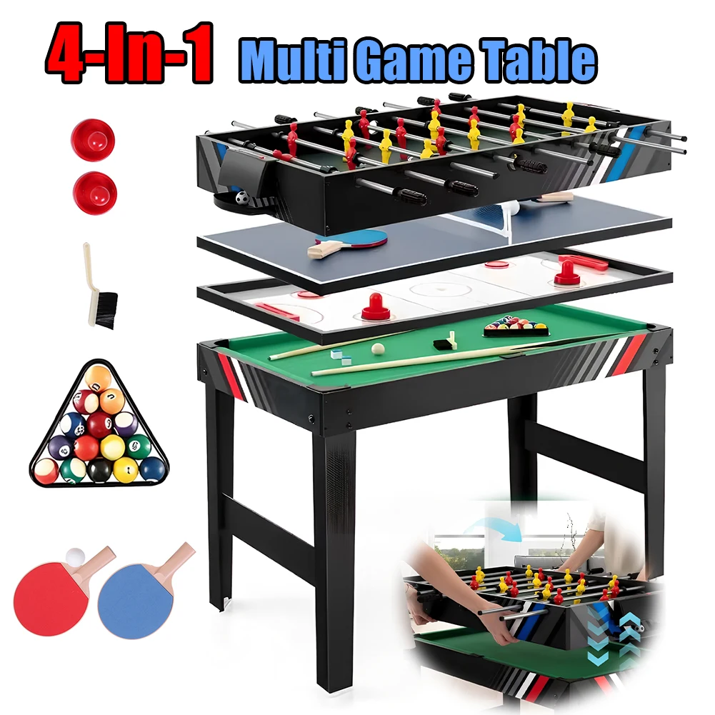

4-In-1 Foosball Table Combo Set with Football Billiards Ice Hockey Table Tennis Air Hockey Table Combo Wear Resist for Kids Gift