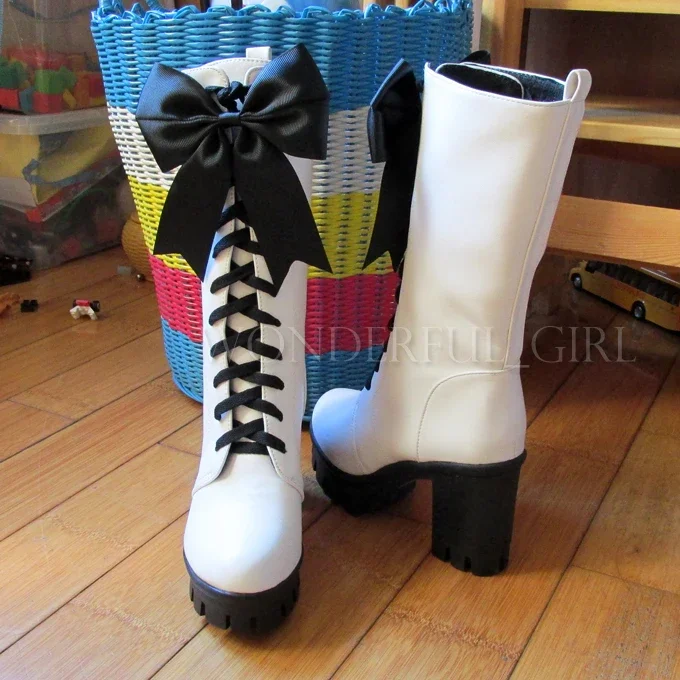 Nuovo Anime Black Butler Ciel Phantomhive Circus Stivali Cosplay Lace-up Tacchi Alti Scarpe Cosplay per Donne/Uomini Bianco Taglia 35-43