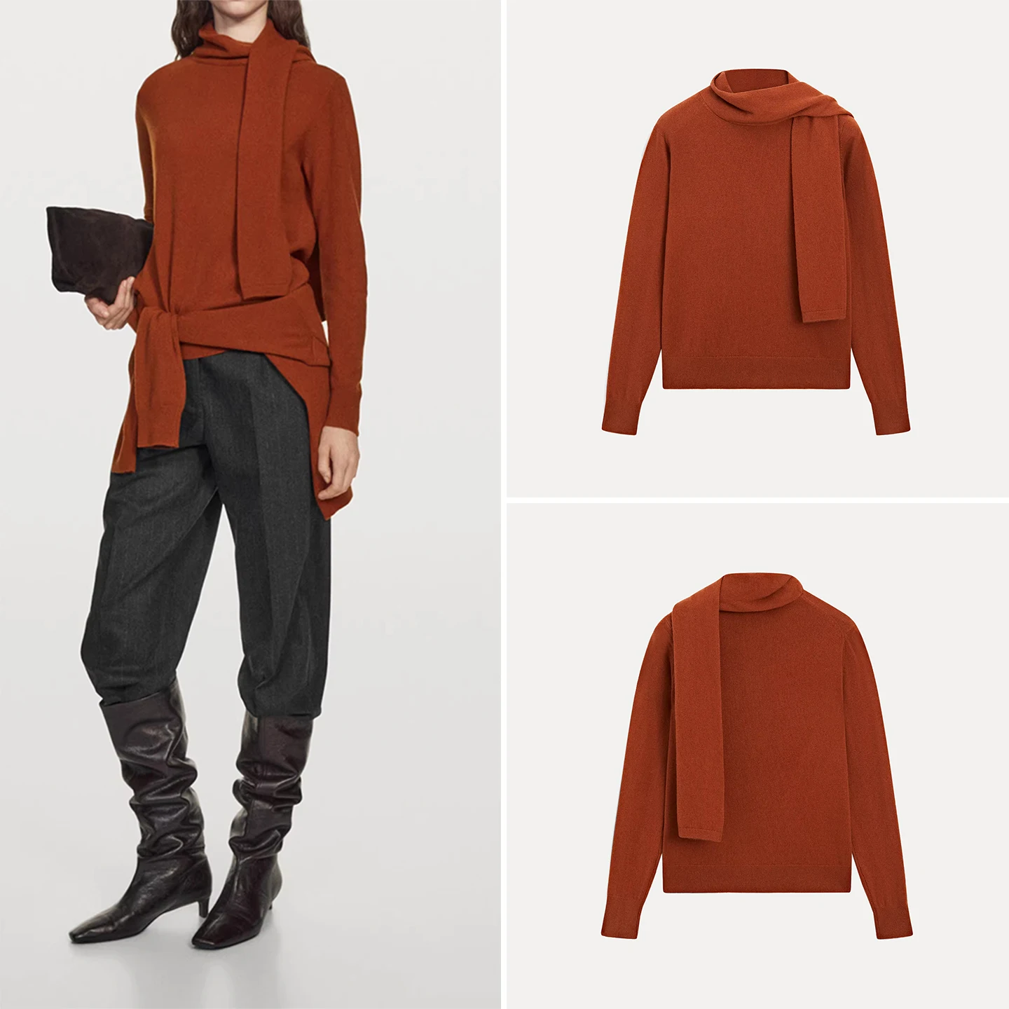 

Faionable Ele Women's Knitted Long Sve Scarf Collar Sweater Winter 2025 Z Ladies' Premium Quali Knitwear