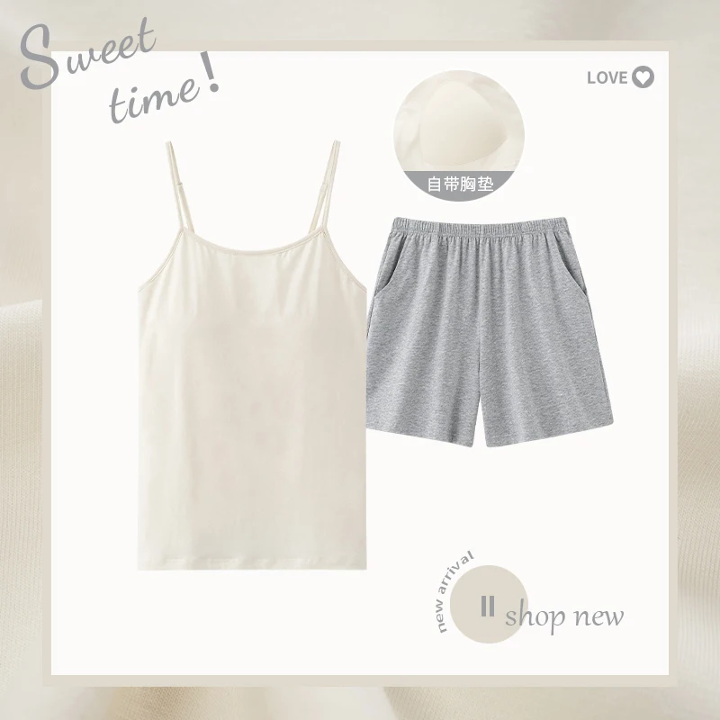 High Quality Summer Sling Pajama Sets Women Modal Home Clothing Female Vest Pyjamas