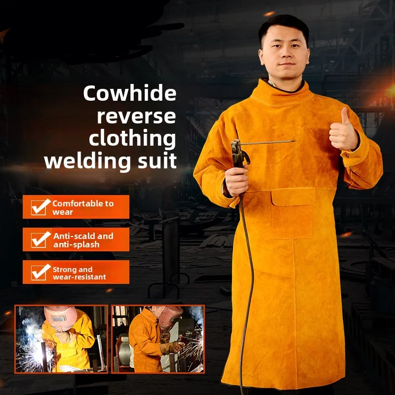Customizable Logo Apron Cowhide Electric Welding Reverse Dressing Welder's Work Clothes Fire-resistant Flame-retardant