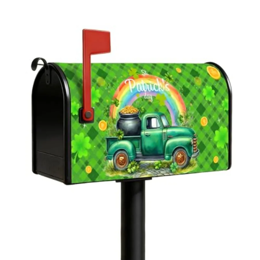 

Threetols St Patrick's Day Mailbox Covers Magnetic Standard Size 18 X 21 Inch, Green Shamrock Clovers Magnetic Mailbox Covers T