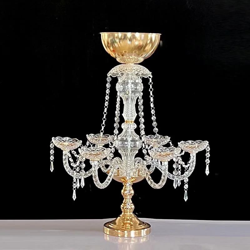 

Cross-border European wrought iron electroplated gold crystal candle candle holder wedding props wedding hotel main table