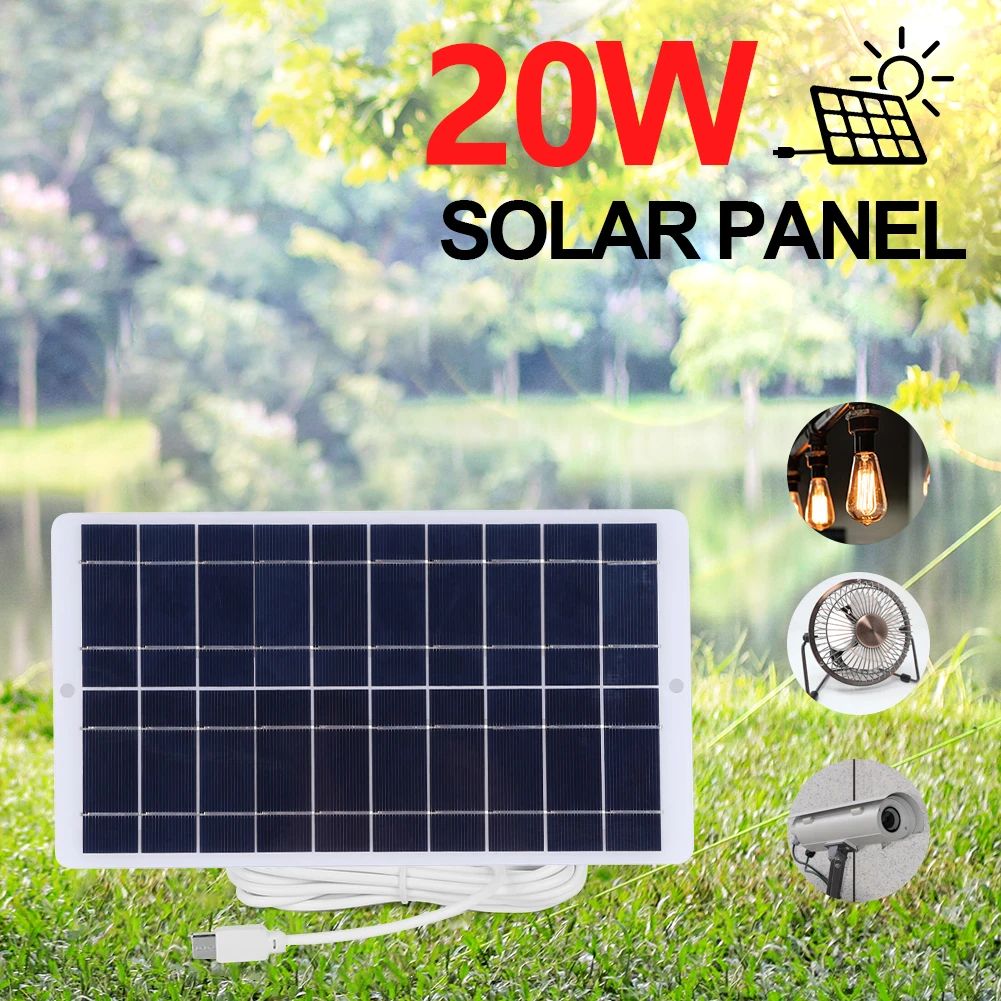 20W Solar Panel USB 5V Solar Cell Fast Charg Panel Outdoor Emergency Charging Battery for Camping Hiking Travel Phone Charger