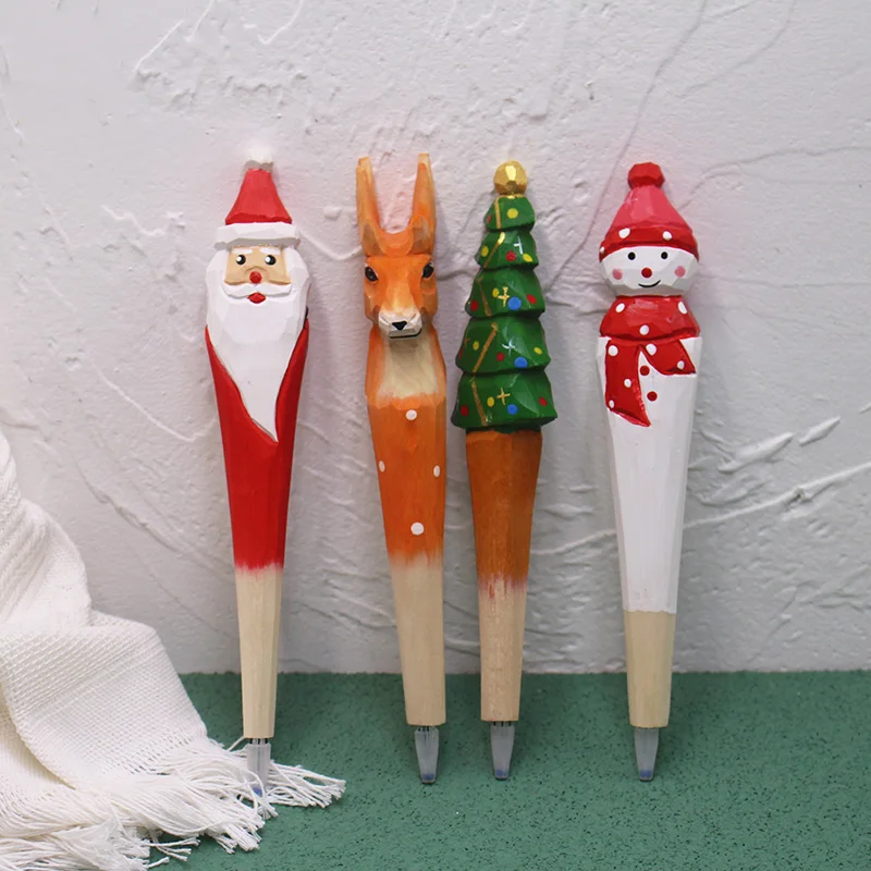 

Chumfun Christmas Series Wood Carving Pen Log Hand-painted Water-based Pen Christmas Tree Snowman Styling Pen Refill