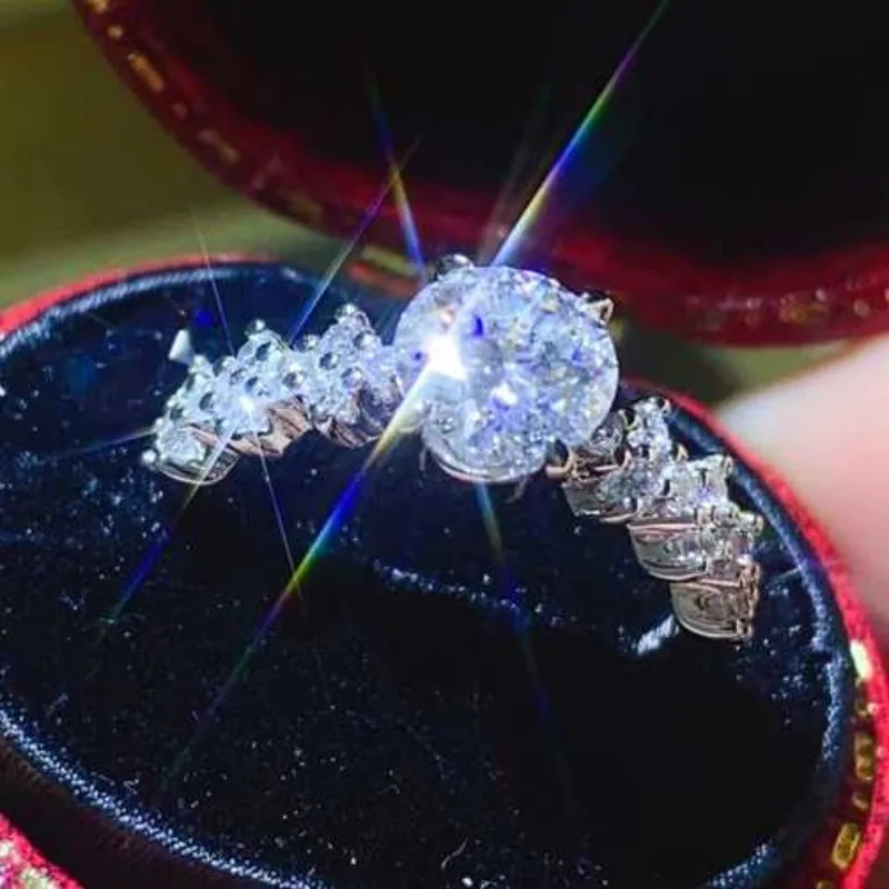 أحجار كريمة SACE GRA حلقة مويسانيتي معتمدة للنساء ، فضة إسترليني ، خواتم ذهب أبيض عيار 18 قيراط ، لون D ، 1 قيراط ، مجوهرات راقية