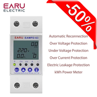 2P Adjustable 63A 230V Protector Over Under Voltage Current Earth Leakage Relay KWh Meter