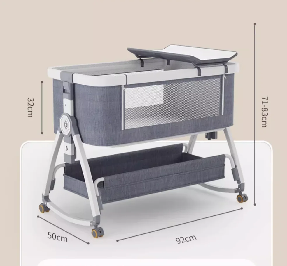 Aluminum crib moveable portable bassinet foldable multifunctional bb bed spliced queen bed for newborn babies