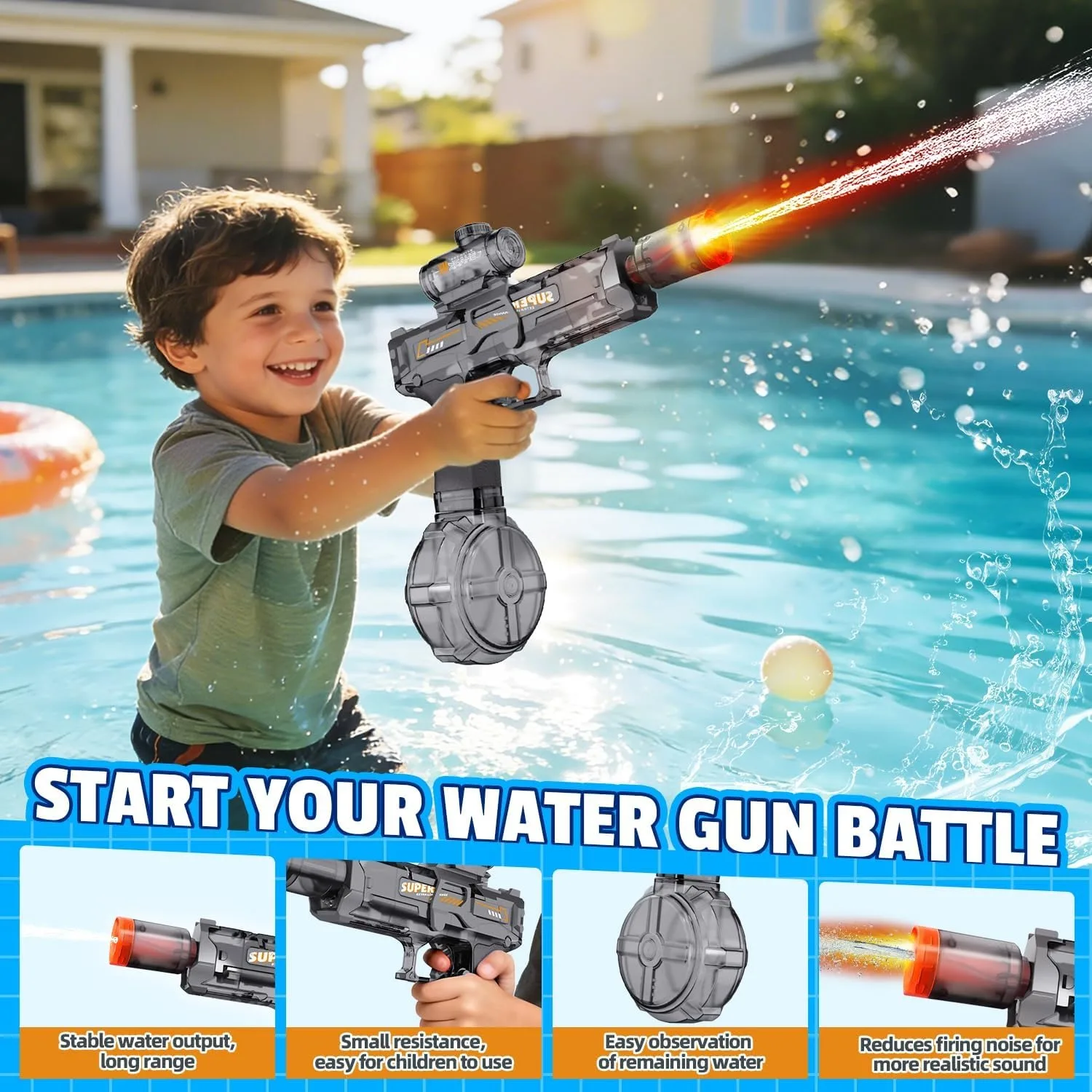 

LED Light Electric Water Gun Automatic High Pressure Water Pistol Summer Beach Pool Outdoor Fight Games Kids Adult