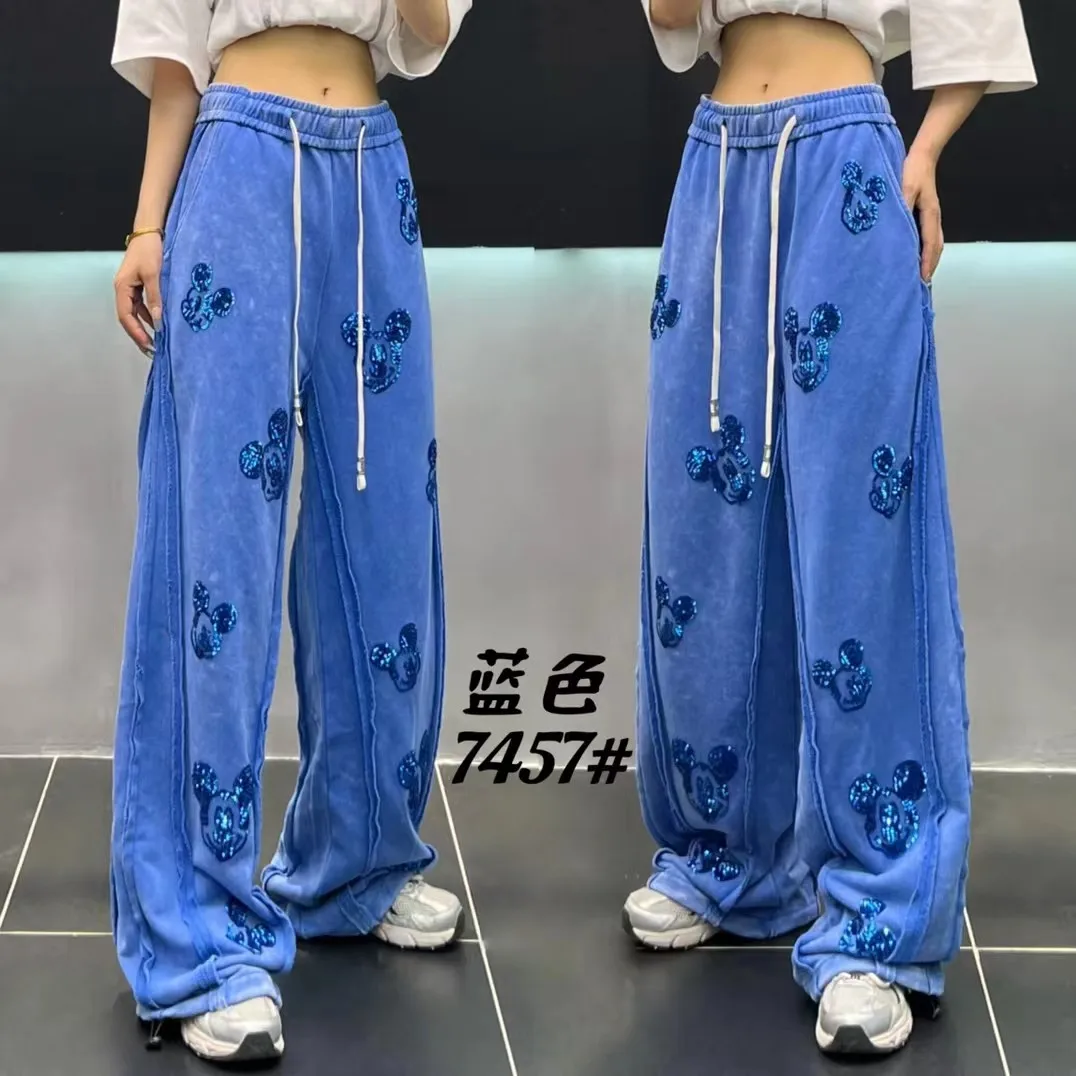 Cartoon Sequin Casual Pants Design Sense 2025 Autumn New Fashionable Loose Casual Pants for Women Draped Straight Wide-Leg Pants