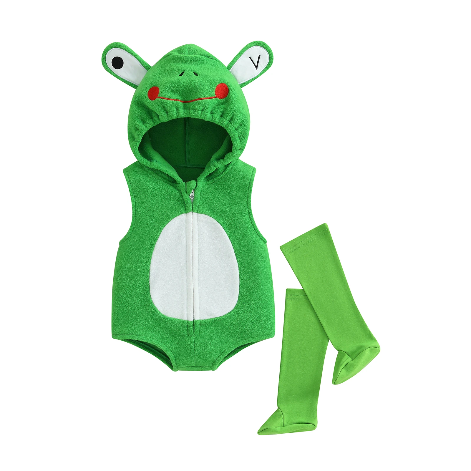 

Baby Frog Costume Sleeveless Hood Zip Up Romper Long Socks Party Halloween Baby Clothes