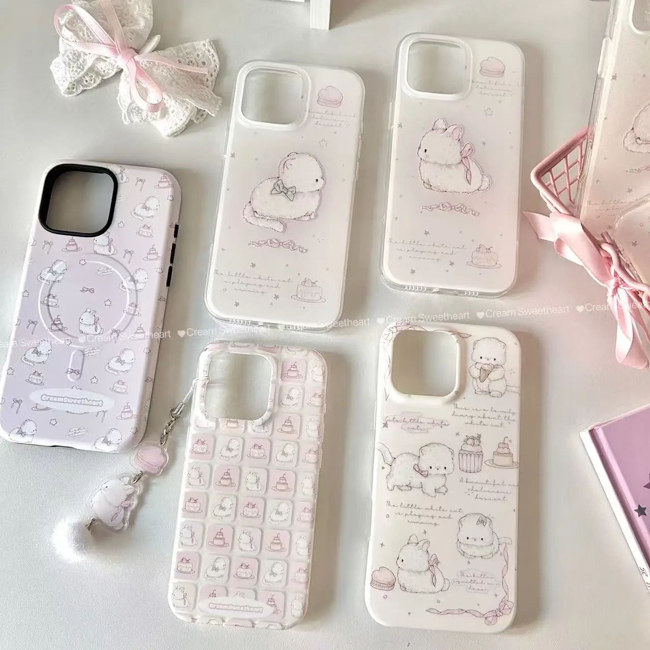 Coque de téléphone Y2K dégradé rose motif lapin gâteau coréen pour iPhone 18 11 12 13 14 15 16 17 AIR Pro Max Plus, coque souple antichoc