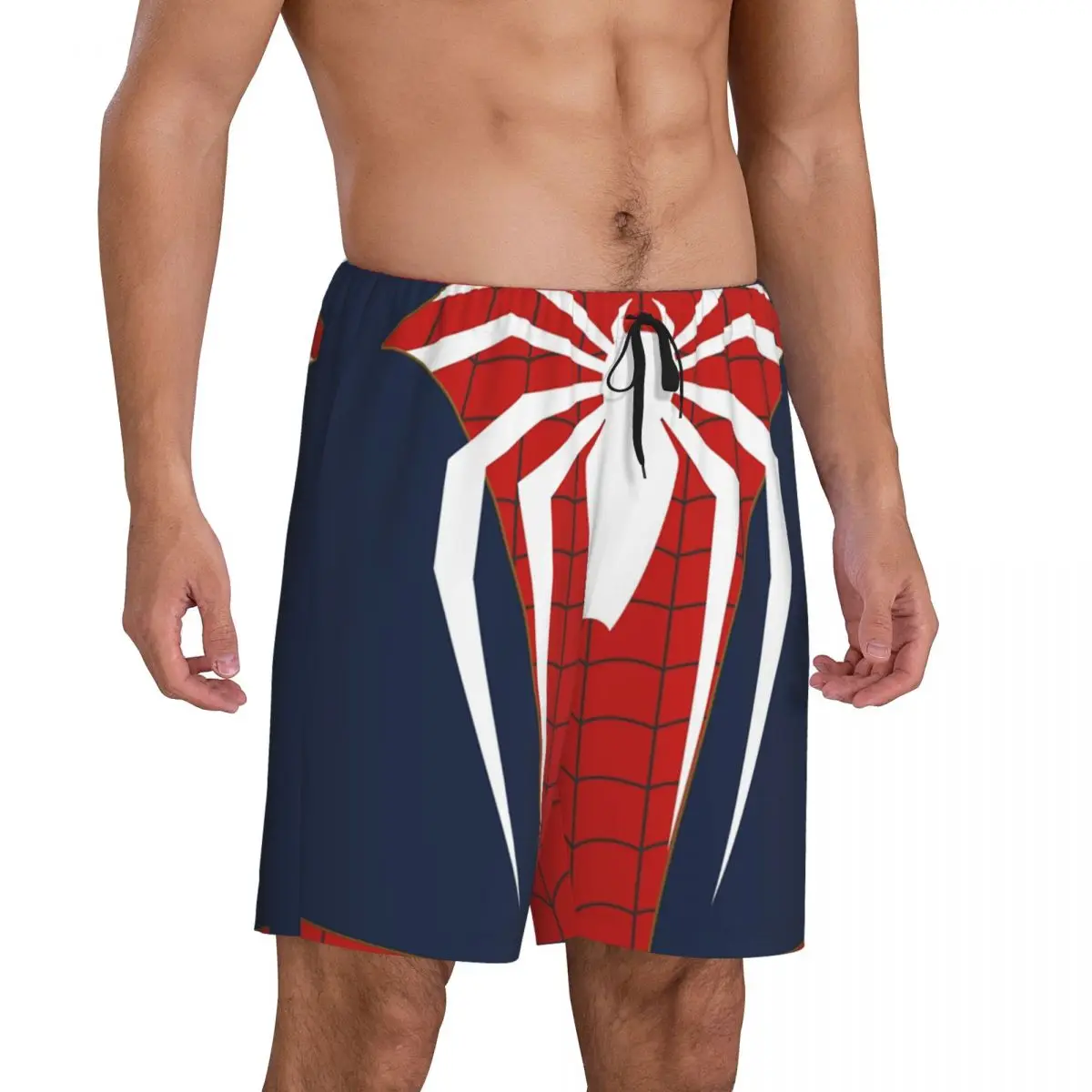 Custom The White Spider Man Web Graphic Pajama Bottoms for Men Lounge Sleep Shorts Stretch Sleepwear Pjs with Pockets