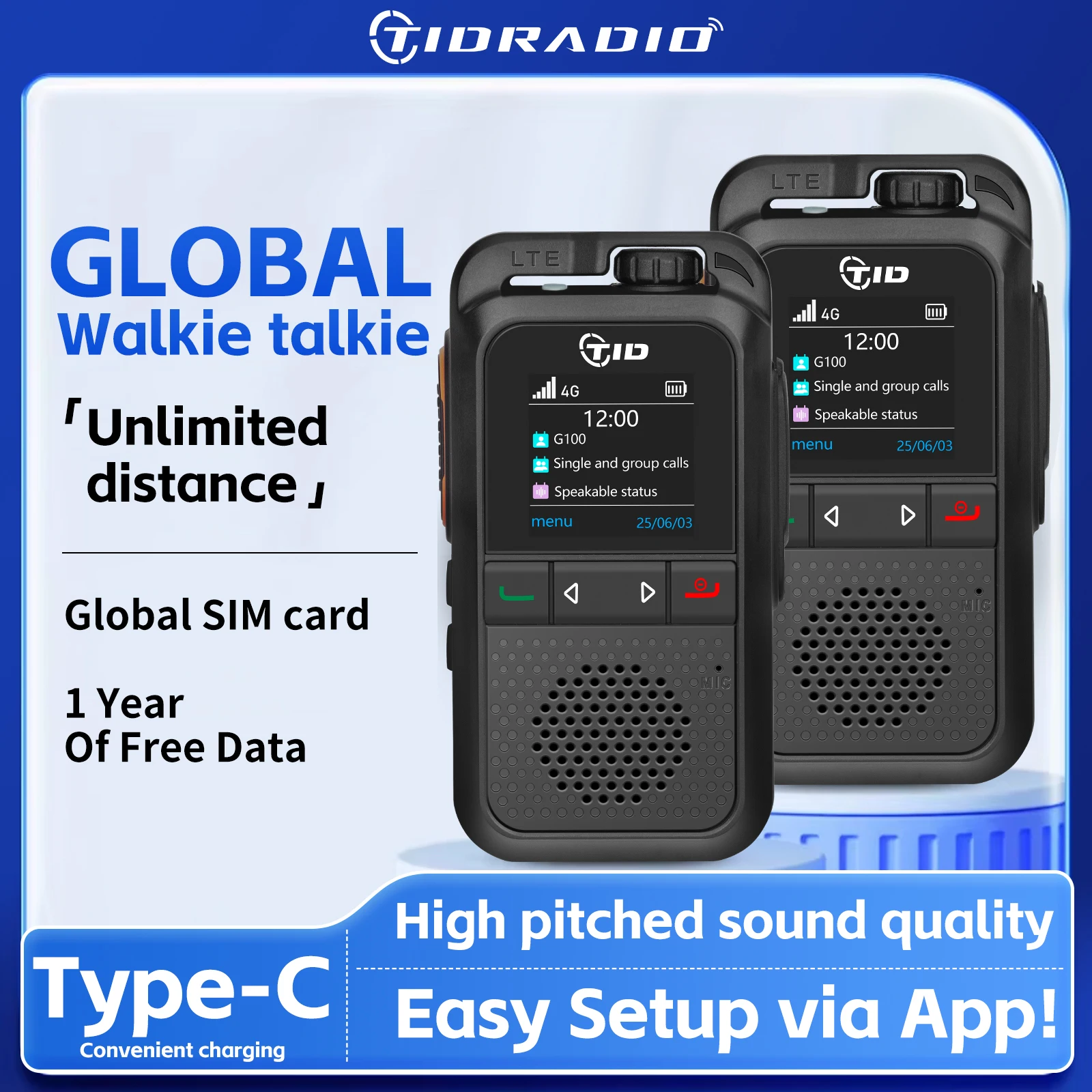 

TIDRADIO TD-G100 Global Walkie-talkie 5000 Km Long Standby Suitable for Convoy Teams Hiking Standby High Coverage License-free