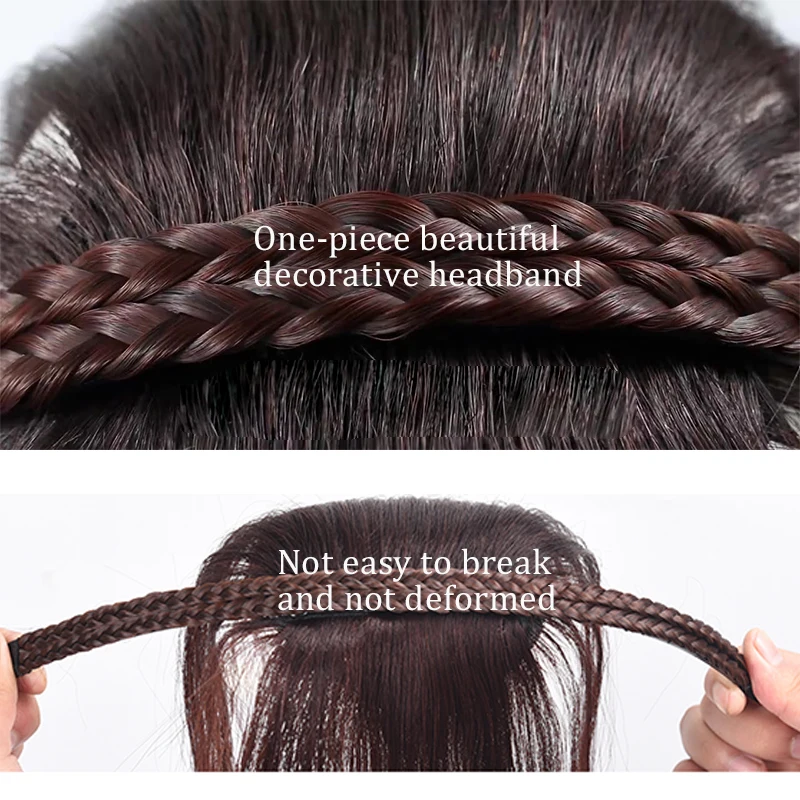 SC Human Hair Fake Bangs Invisible Additional Hair 3D One-piece Bangs Piece Braid Headband Bangs Replacement Piece For Women