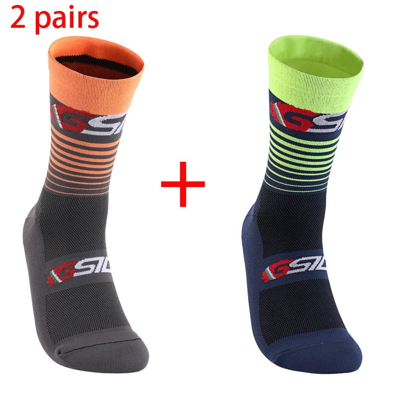 Calcetines de compresión hasta la rodilla para ciclismo, medias deportivas de alta calidad para correr, ciclismo de montaña y carretera, 2 pares