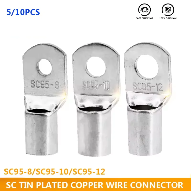 

10 95-12 Wire Nose Terminal SC95 Bare Copper Battery Block Lugs Hole 95mm Wire SC Type Crimp Cable Connector