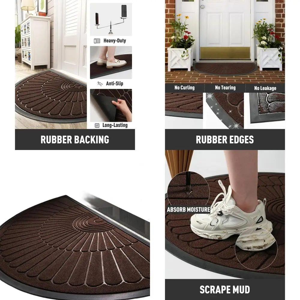 

Brown 24x47 Durable Semicircle Rubber Door Mat - Non-Slip Indoor/Outdoor Entrance Mat for Trapping Dirt and Muddy Paws