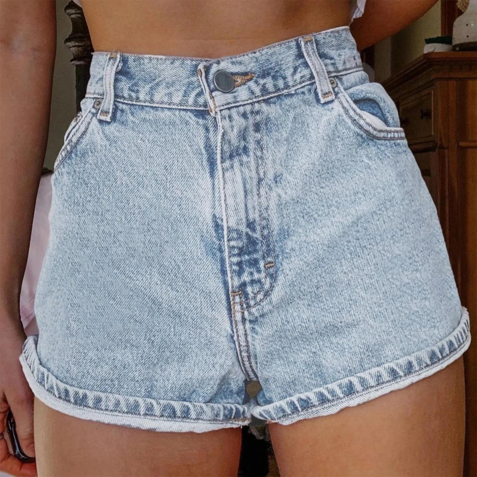 

2024 Summer Denim Shorts For Women Casual Versatile Pocket Resort Denim Shorts Wide Legs Denim Shorts Female Loose Fit Jeans