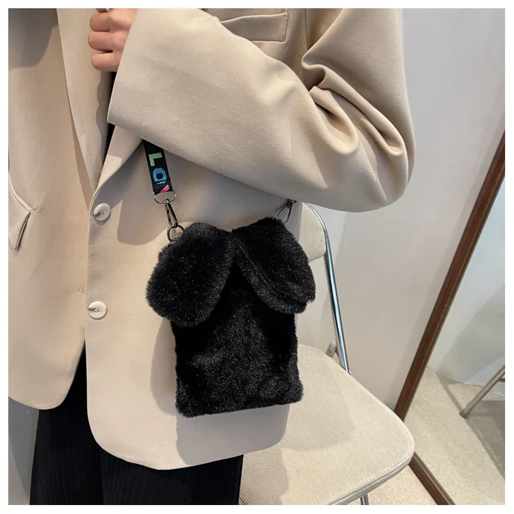 Plush Mobile Phone Bag in Autumn and Winter Soft Plush Shoulder Bag Casual Solid Color Mini Slung Bag Wholesale