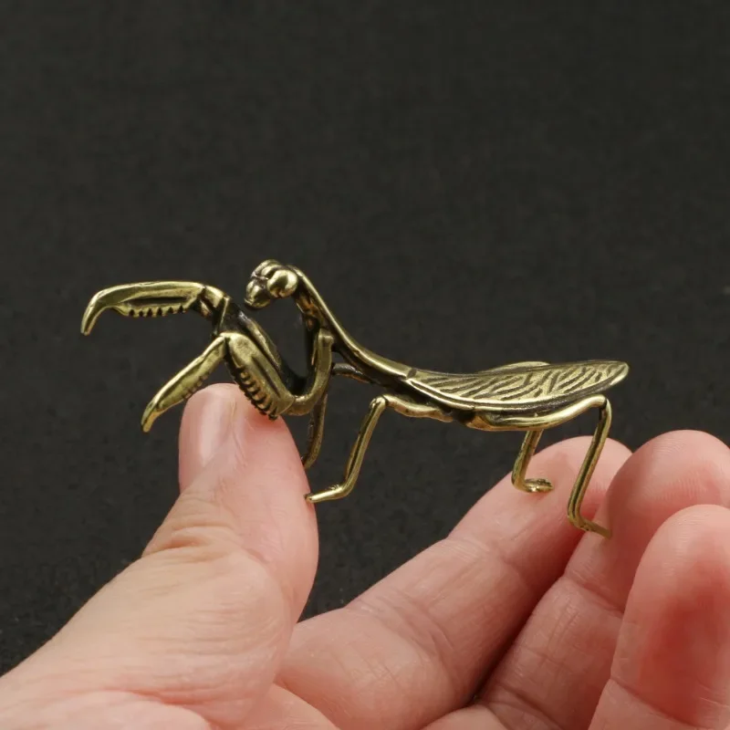 Copper Mantis Home Decor Small Ornaments Crafts Office Tea Pet Antique Brass Micro-carving Insect Statue Decoration Figurines