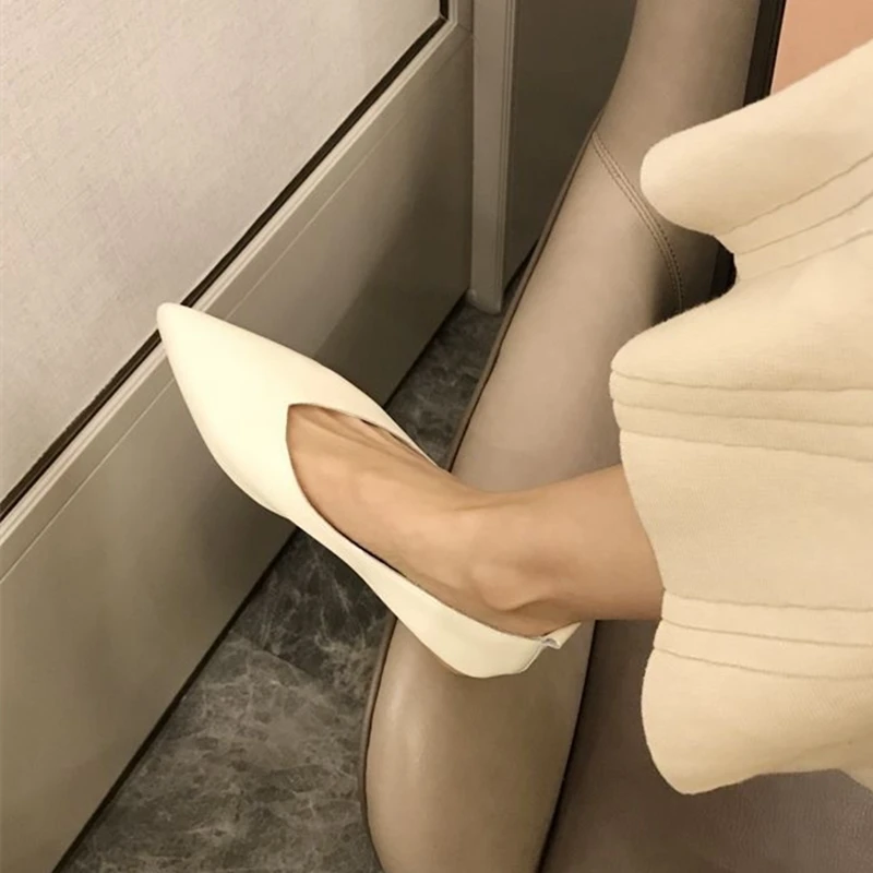 Women's Pointed Toe Genuine Leather Flat Shoes - Large Size