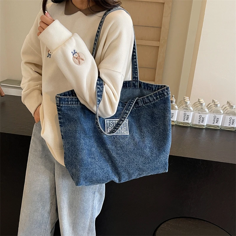 

Big Denim Women's Bag New Jeans Messenger Bag Y2K Canvas Shoulder Bag Casual Eco Bag Korean Shopping Handbag Designer Tote Sac