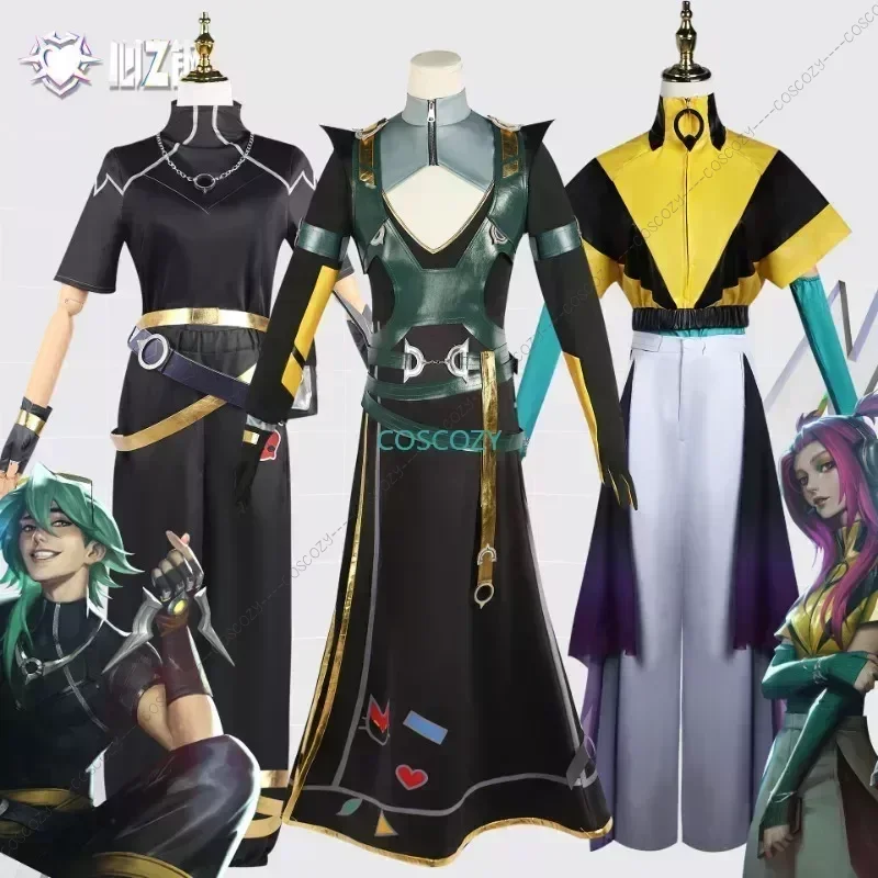 Heartsteel Ezreal Cosplay Yone Alune  Aphelios Cosplay Costume Ezreal Wig Green Hair Party Costumes LOL Men Convention Outfits