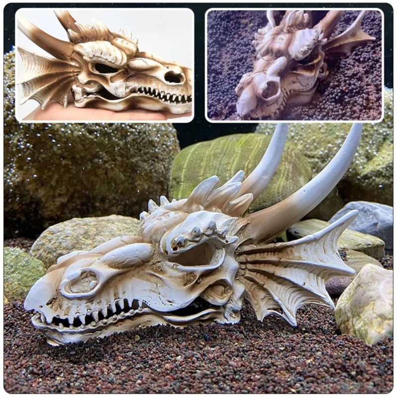 Aquariums Resin Dinosaur Skull House Shelter Decorations Aquatic Pet Hideouts Cave Fish Tanks Ornament Scene Landscape Y5GB