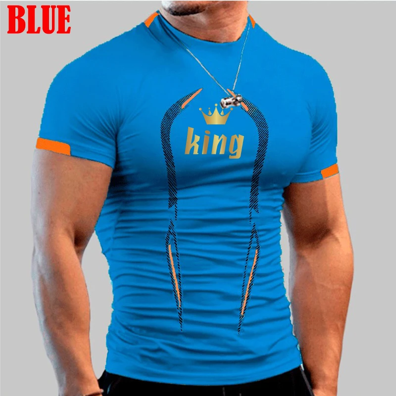 Summer Men Fashion T-shirt Short Sleeve Quick Dry Printed Bodycon Fitness Sport Bodybuilding Muscle Casual Shirts Workout Tee