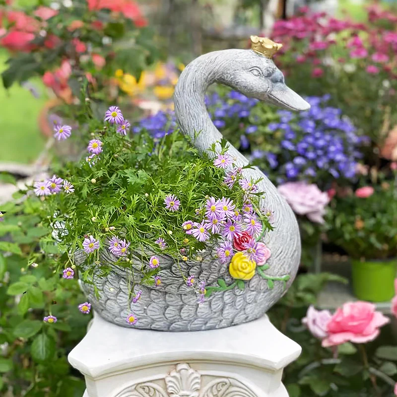 

Courtyard Decorations Used Two-color Magnesium Oxide Swan Flowerpot in Outdoor Garden Balcony Animal Ornaments Pots For Plants