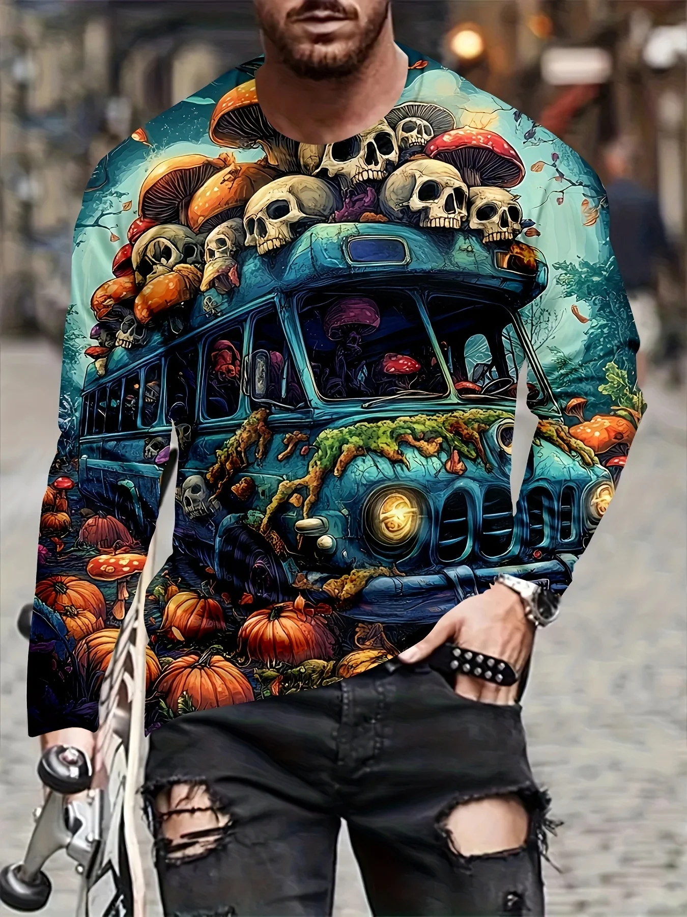 

Men's Plus Size 3D Print Long Sleeve T-Shirt - Casual & Sporty, Stretch Fabric, Machine Washable, Round Neck, 2025