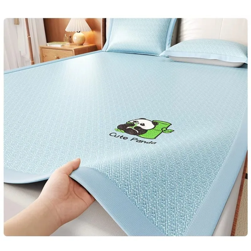 

3Pcs new panda pattern ice silk mat summer machine washable summer mat kit