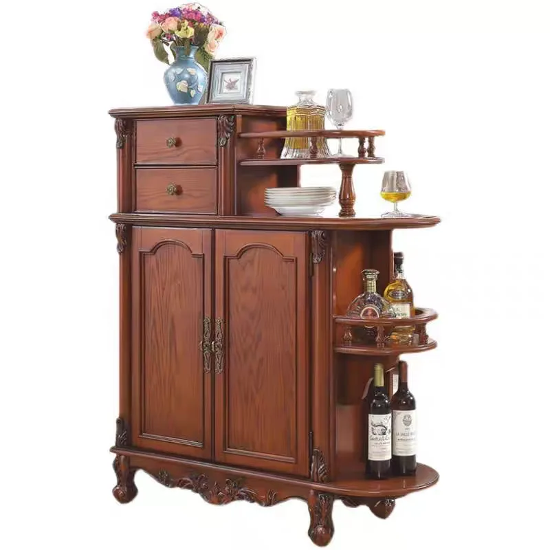Solid wood shoe cabinet, integrated European retro double-sided partition cabinet for home entry