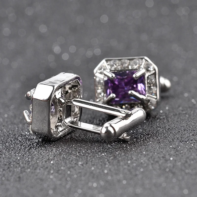 High-quality Diamond  Jewelry Enamel Cufflinks Men Shirt  Cufflinks Purple Zircon Cuff Links