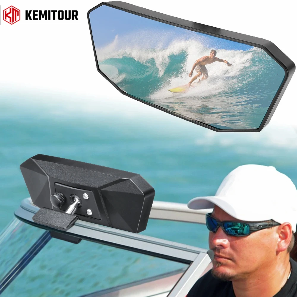 Universal Boat Rearview Mirror Upgrade Size Marine Surf Mirror Fit for Ski Boat Pontoon Water Sport Watercraft Accessories