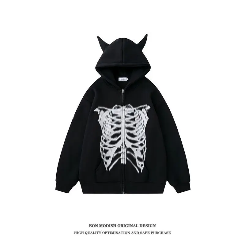 

Men's 2024 Autumn New Real Shot American Street Fashion Little Devil Hoodie Coat Men and Women