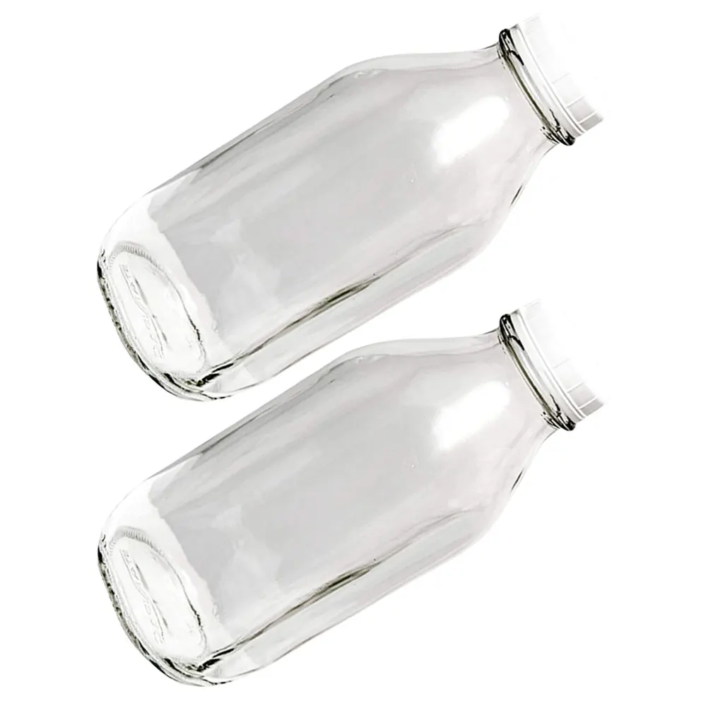

2pcs Portable Glass Milk Bottles Transparent Sturdy Leak-Proof Beverage Containers For Juice Pudding Drink Coffee Tea Home