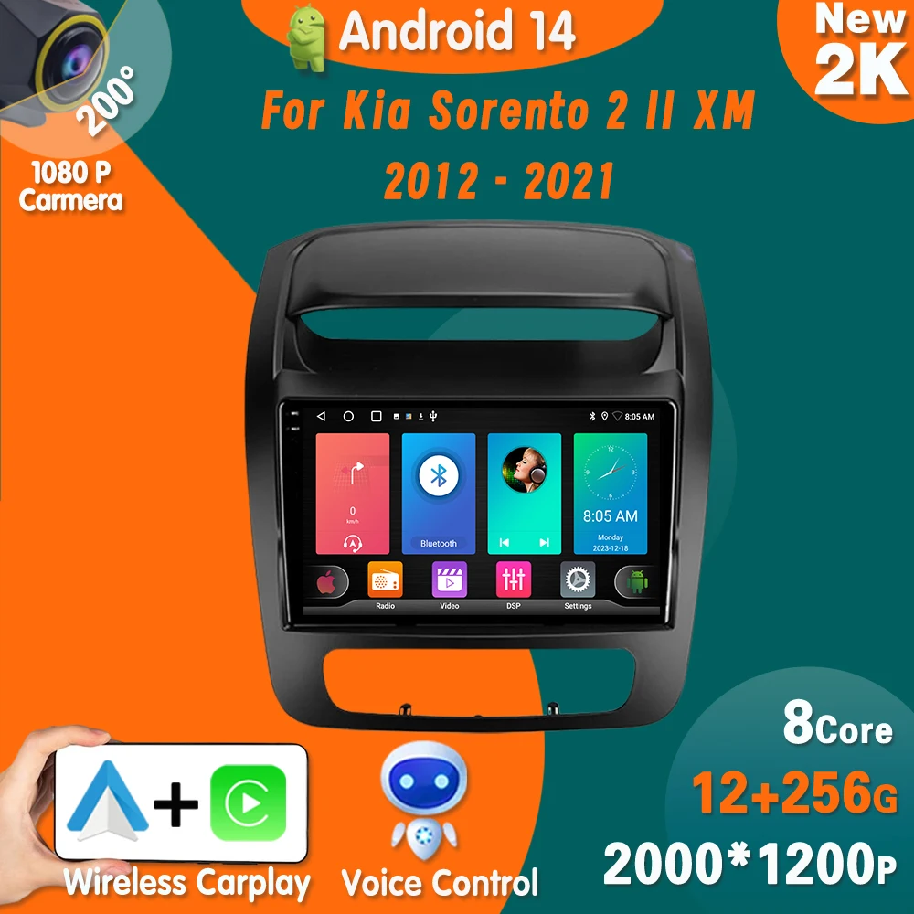 

Автомобильный радиоприемник Android 14 для Kia Sorento 2 II XM 2012 - 2021 Carplay мультимедийный видеоплеер GPS-навигация No 2 din DVD 4G WIFI BT