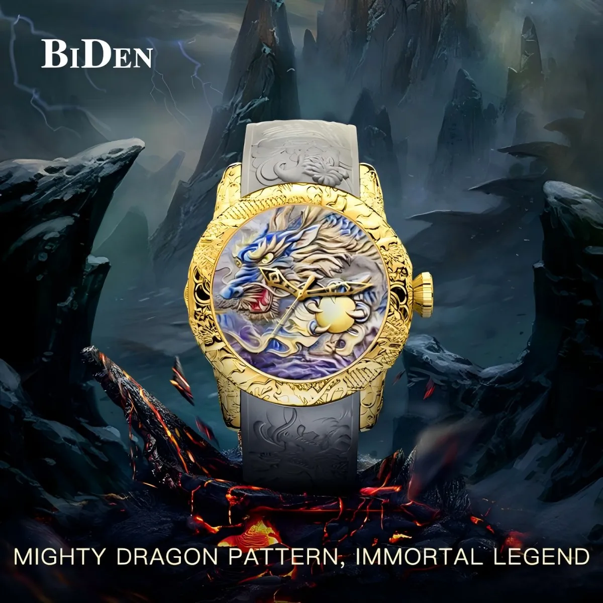 

BIDEN men's watch large dial 3D carved dragon night light waterproof sports quartz hand men's clock factory direct sales