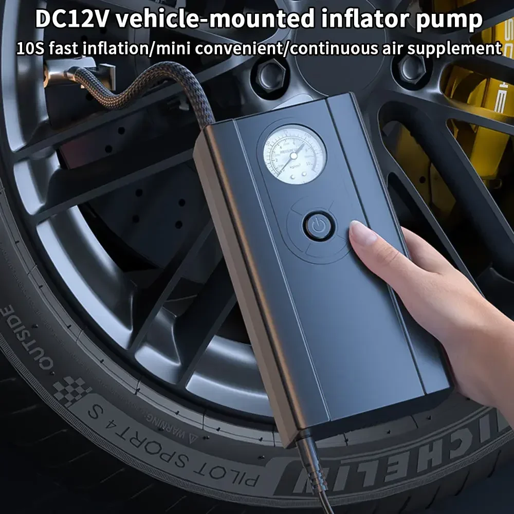 12V Electric Air Pump Portable Pointer Display Car Automatic Electric Air Compressor Fast Inflation Tire Inflator for Car Tires