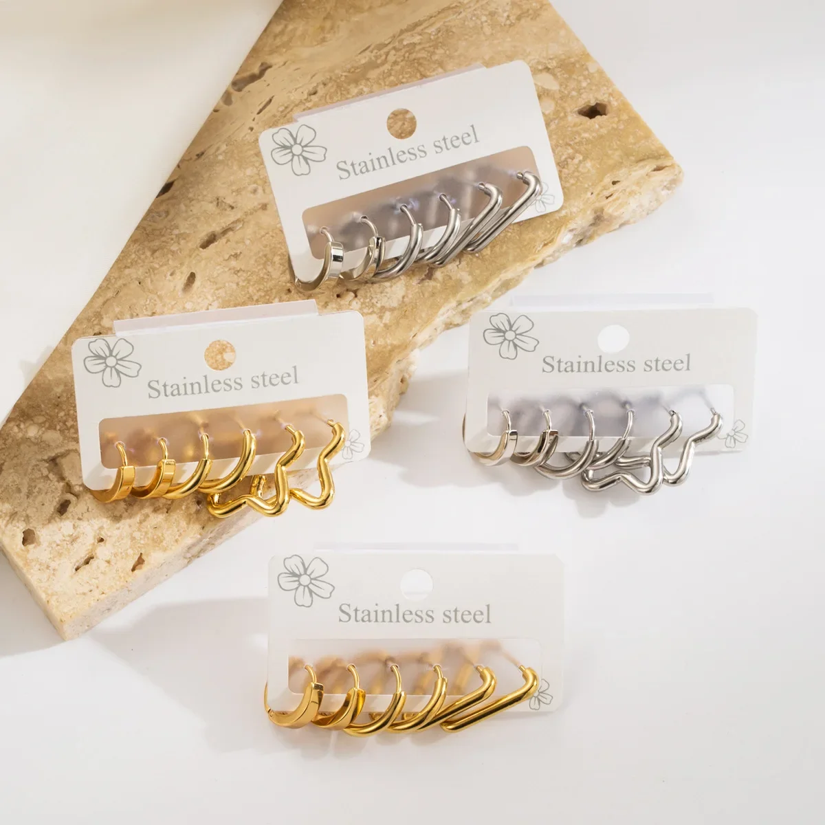 Minimalist Geometric Ear Cuff Set Stainless Steel Dainty Design Stackable Earrings for Women