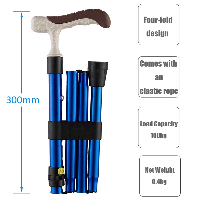 YU838 Foldable Walking Stick Lightweight & Adjustable Telescopic Trekking Pole Cane Crutches Pole For Elderly People