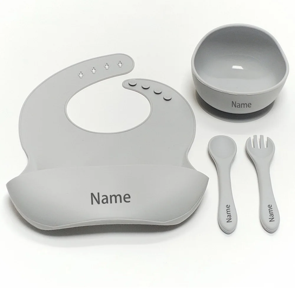 اسم مجاني الطباعة وجبة الأطفال السلطانية شوكة ملعقة مريلة مادة السيليكون هدية صبي فتاة #3