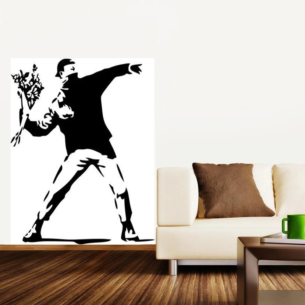 Banksy Flower Throwing Protest Wall Decal Funny Vinyl Stickers Decorative Vinile For Living Room Adhesive Murals